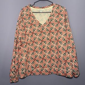 Liz Claiborne V-Nick Logo Print Geometric Fleece Lined Sweatershirt